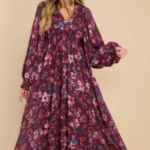 Deep Soul Burgundy Floral Print Maxi Dress